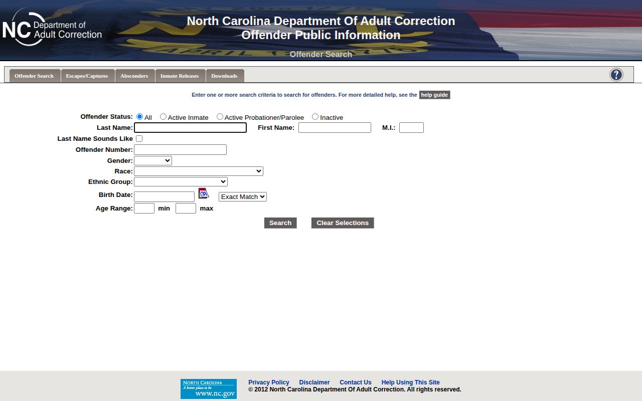 Graham County released inmates NCDAC offender search status choices