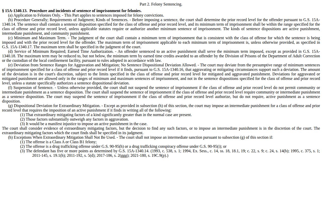 North Carolina felony release-date and earned-time statutory framework